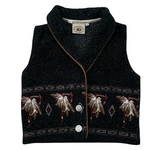 Vintage 90s - County Clothing Western Southwestern Fleece Vest - Black Medium